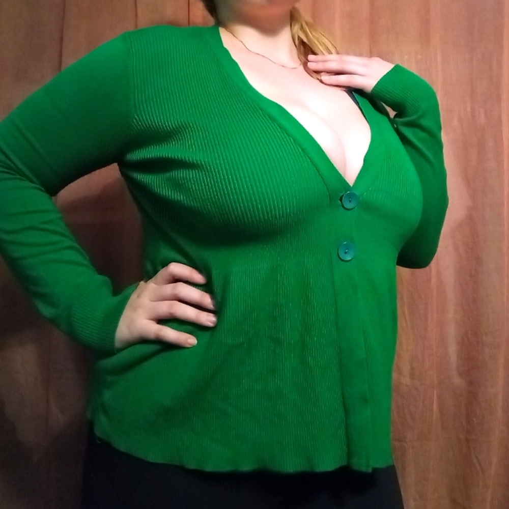Large Green Sweater Cardigan
